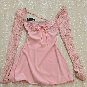 Pink Babyboo Lace-Sleeve Mini Dress